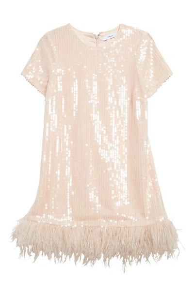 Shop Likely Marullo Sequin Feather Trim Dress In Misty Rose