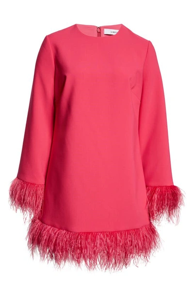 Shop Likely Marullo Feather Trim Long Sleeve Dress In Fuschia