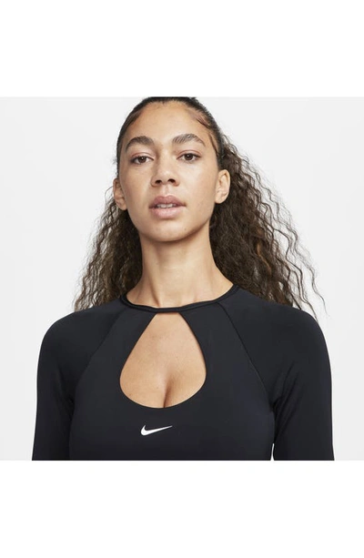 Shop Nike Long Sleeve Padded Crop Top In Black/ White