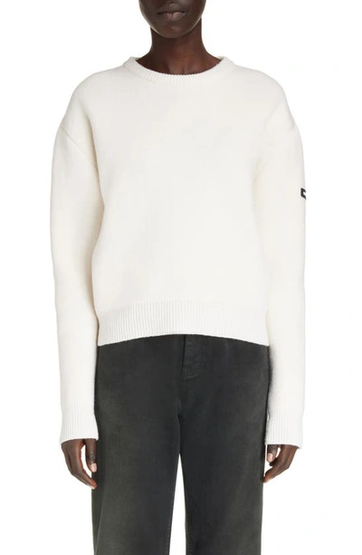 Shop Balenciaga Logo Patch Wool Blend Sweater In White