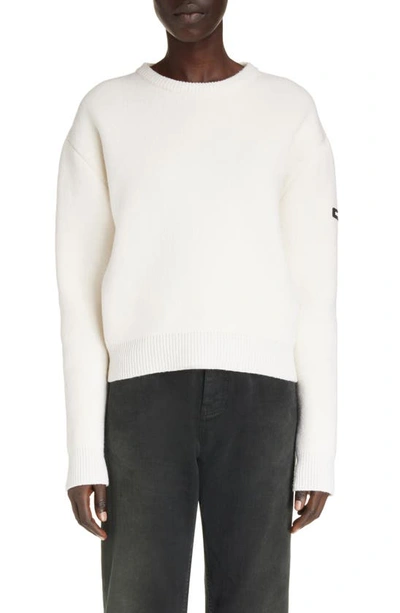 Balenciaga Cropped Sweater With Logo Patch In Wool Blend In White