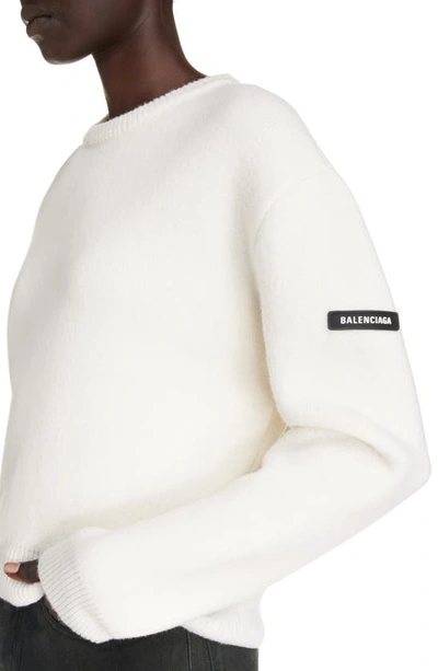 Balenciaga Cropped Sweater With Logo Patch In Wool Blend In White