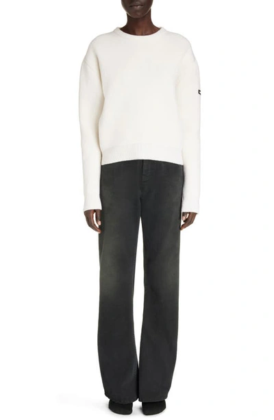 Balenciaga Cropped Sweater With Logo Patch In Wool Blend In White