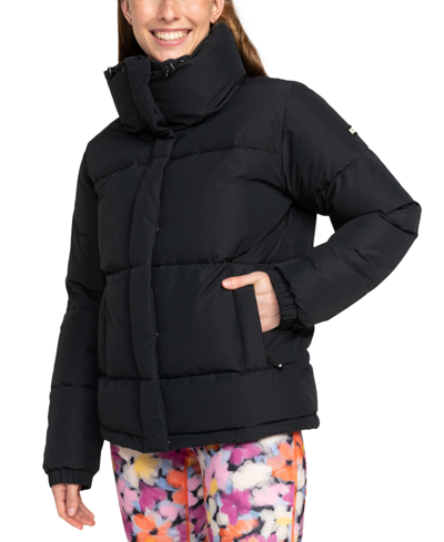 Shop Roxy Juniors' Winter Rebel Puffed-collar Bomber Jacket In True Black