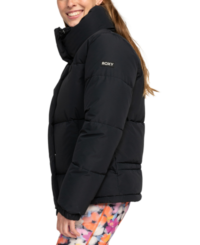 Shop Roxy Juniors' Winter Rebel Puffed-collar Bomber Jacket In True Black