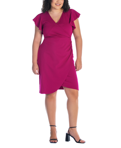 Shop 24seven Comfort Apparel Plus Size V-neck Knee Length Dress In Magenta