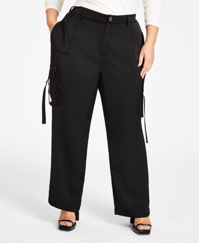 Shop Nina Parker Trendy Plus Size Straight-leg Cargo Pants In Black Beauty