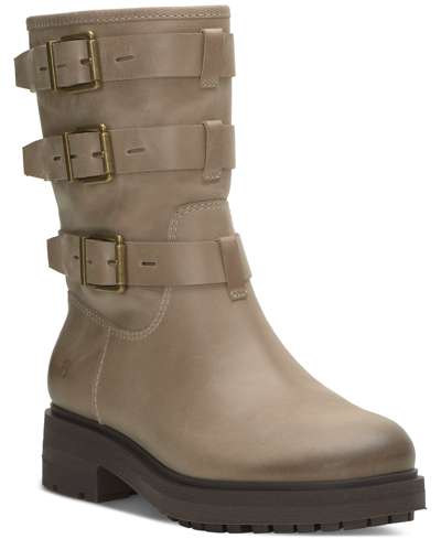 Shop Lucky Brand Women's Cheviss Moto Lug Sole Boots In Silver Cloud Leather