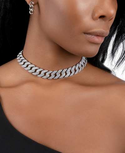 Adornia Silver-tone Crystal Cuban Chain Choker Necklace, 12-1/2" + 3" Extender In Silver