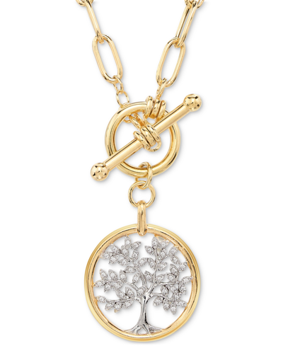 Macy's Diamond Family Tree Paperclip Link 18" Toggle Necklace (1/5 Ct. T.w.) In Sterling Silver & 14k Gold- In Sterling Silver  Gold-plate