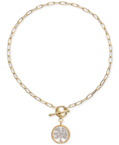 Macy's Diamond Family Tree Paperclip Link 18" Toggle Necklace (1/5 Ct. T.w.) In Sterling Silver & 14k Gold- In Sterling Silver  Gold-plate