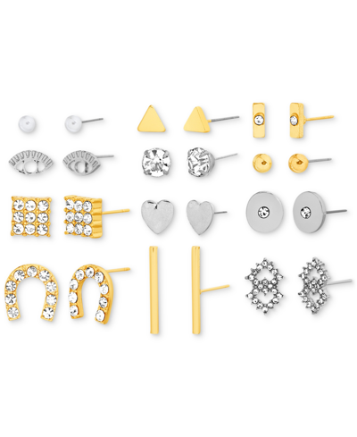 Shop Kensie Two-tone 12-pc. Set Crystal & Imitation Pearl Mixed Stud Earrings In Open Misce