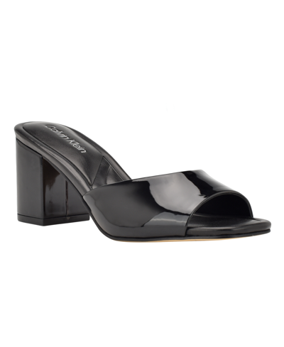 Shop Calvin Klein Women's Toven Slip-on Mid Heel Dress Sandals In Black Patent