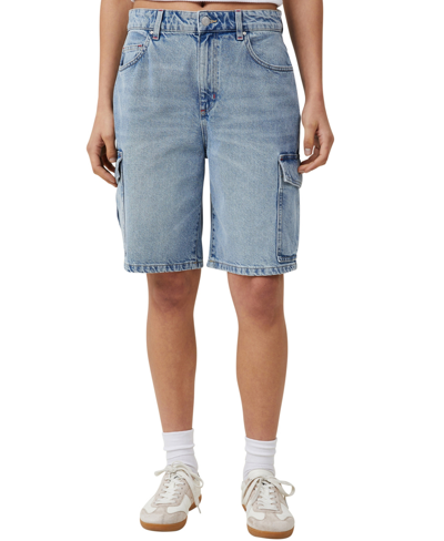 Shop Cotton On Women's Super Baggy Cargo Denim Jort Shorts In Bells Blue