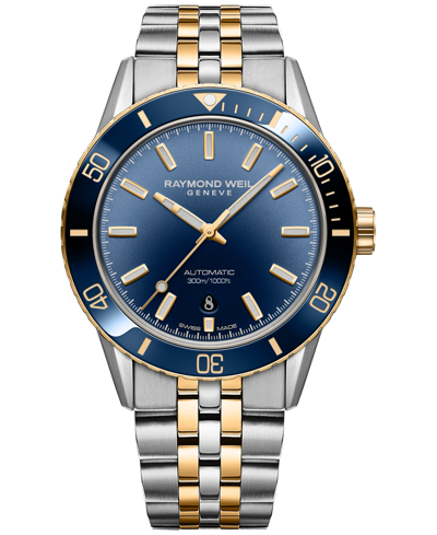 Shop Raymond Weil Men's Swiss Automatic Freelancer Diver Two-tone Stainless Steel Bracelet Watch 43mm In Blue