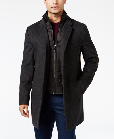Shop Michael Kors Men's Water-resistant Slim-fit Overcoat With Zip-out Liner In Charcoal