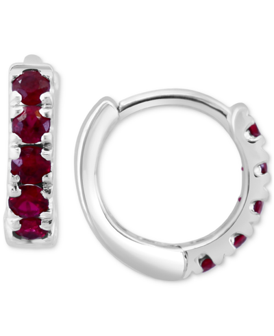 Shop Effy Collection Effy Emerald Small Huggie Hoop Earrings (1/4 Ct. T.w.) In Sterling Silver (also In Sapphire, Ruby & 