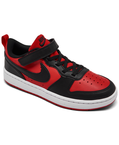 Shop Nike Little Kids Court Borough Low Recraft Stay-put Casual Sneakers From Finish Line In University Red,black,whit