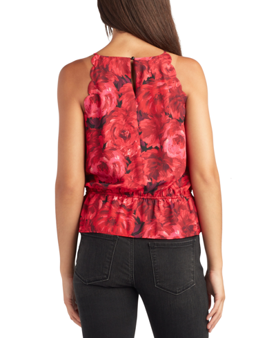 Shop Bcx Juniors' Rose-print Scalloped-edge Sleeveless Top In Red Floral