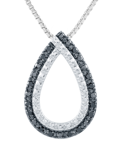 Macy's Black Diamond Open Teardrop 18" Pendant Necklace (1/6 Ct. T.w.) In Sterling Silver In Sterling Silver