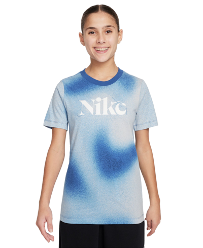 Shop Nike Big Kids Sportswear Standard-fit Printed T-shirt In Game Royal
