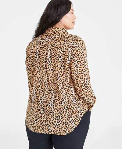 On 34th Trendy Plus Size Button-front Crepe Shirt, Created For Macy's In Bijou Blue Combo