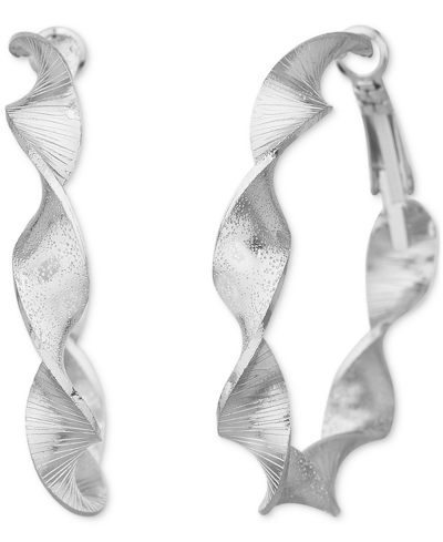 Shop Kensie Silver-tone Star Pattern Medium Hoop Earrings, 1.7"