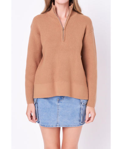 Shop English Factory Women's Zip Collared Sweater In Camel
