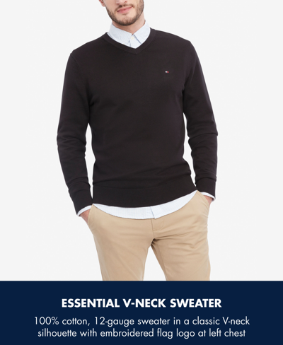 Shop Tommy Hilfiger Men's Essential Solid V-neck Sweater In Light Grey Heather