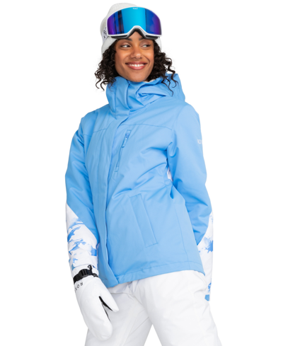 Shop Roxy Juniors' Jetty Snow Jacket In Azure Blue Clouds