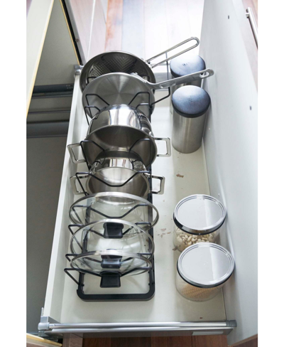 Yamazaki Tower Adjustable Pot Lid Frying Pan Organizer In Black