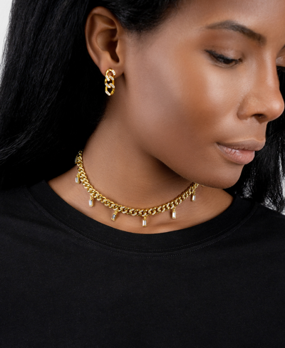 Adornia Curb Chain Baguette Dangle Adjustable Choker Necklace Gold In Gold