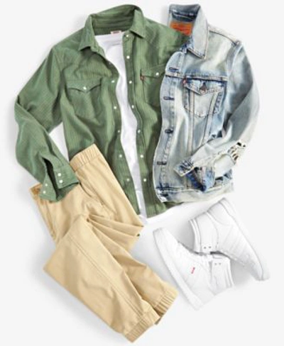 Shop Levi's Levis Mens Regular Fit Denim Trucker Jacket Classic Western Shirt Tapered Jogger Pants In Dark Olive