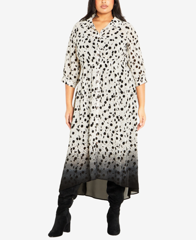 Shop Avenue Plus Size Rylee Print Fit Flare Dress In White Noise
