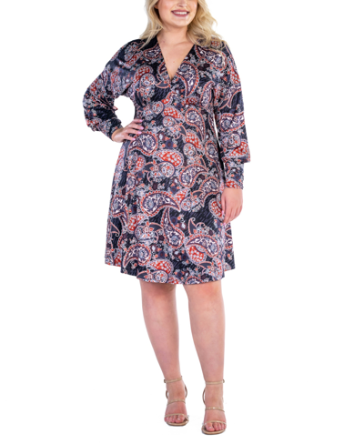 Shop 24seven Comfort Apparel Plus Size Dolman Long Sleeve Cocktail Dress In Red Multi