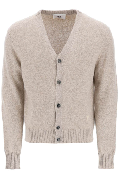 Shop Ami Alexandre Mattiussi Ami Paris Melange Cashmere Cardigan In Beige