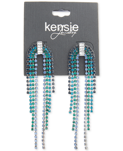 Shop Kensie Silver-tone Multicolor Rhinestone Chain Fringe U-shape Chandelier Earrings In Open Misce