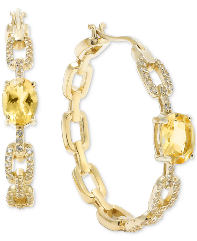 Shop Macy's Amethyst (2-3/8 Ct. T.w.) & White Topaz (1 Ct. T.w.) Medium Hoop Earrings In 14k Gold-plated Sterlin In Citrine