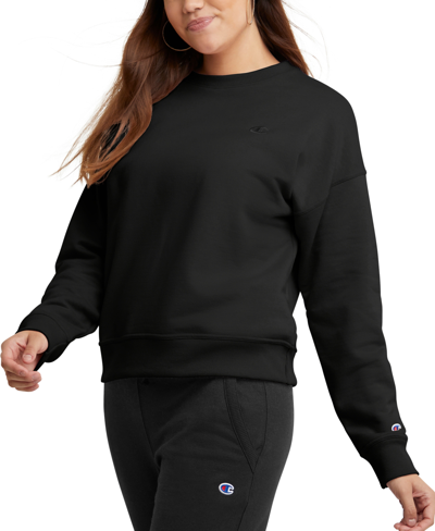 Shop Champion Women's Powerblend Fleece Crewneck Sweatshirt In Black