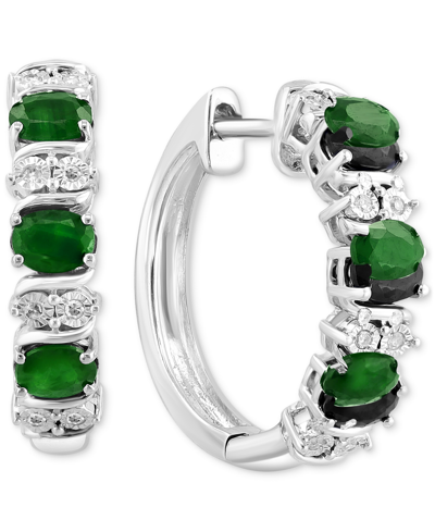 Effy Collection Effy Emerald (1-1/6 Ct. T.w.) & Diamond (1/20 Ct. T.w.) Extra Small Hoop Earrings In Sterling Silver In Emerald