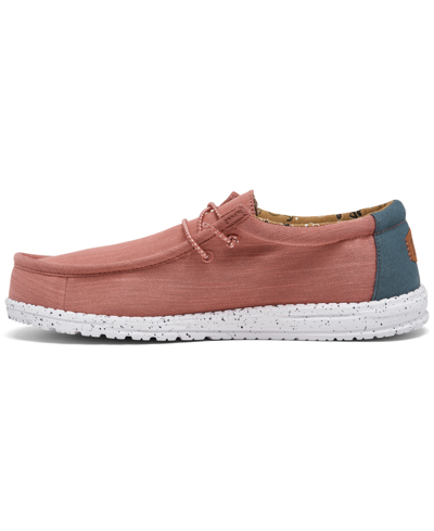 Shop Hey Dude Men's Wally Washed Canvas Casual Moccasin Sneakers From Finish Line In Canvas Red