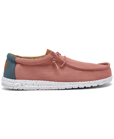 Shop Hey Dude Men's Wally Washed Canvas Casual Moccasin Sneakers From Finish Line In Canvas Red