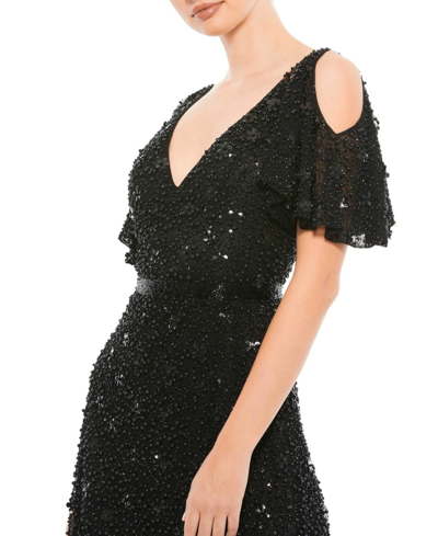 Shop Mac Duggal Women's Embellished Cold Shoulder Cocktail Dress In Black