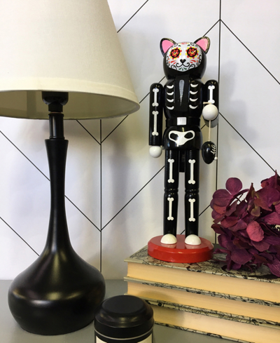 Santa's Workshop 14" Day Of The Dead Cat Nutcracker In Black