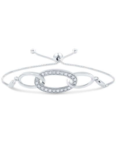 Macy's Diamond Ovals Bolo Bracelet (1/6 Ct. T.w.) In Sterling Silver In Sterling Silver