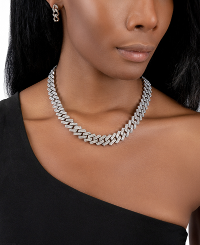 Adornia Silver-tone Edgy Cuban Crystal Chain 18" Necklace In Silver