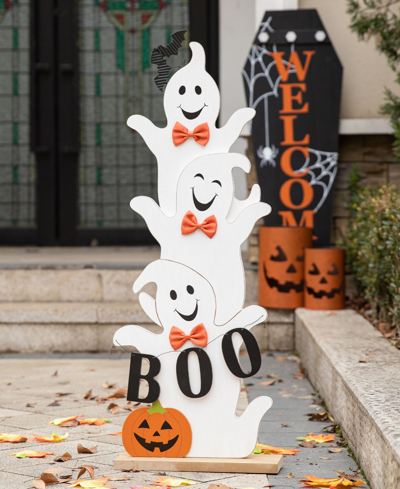 Glitzhome 37.5" H Halloween Wooden Stacked Ghost Porch Decor In Multi