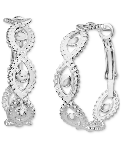 Shop Kensie Silver-tone Textured Marquise Shape Medium Hoop Earrings, 1.2"