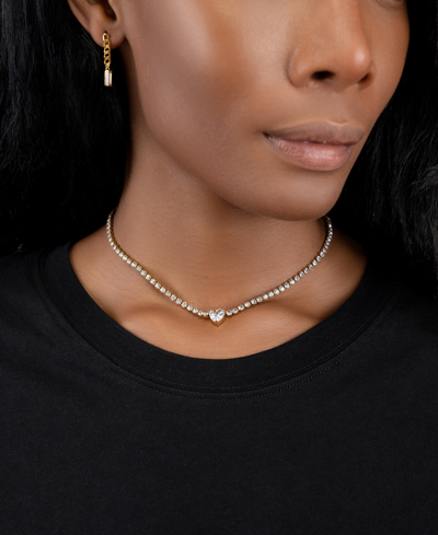 Adornia Water Resistant Crystal Heart Tennis Chain Necklace Gold In Gold