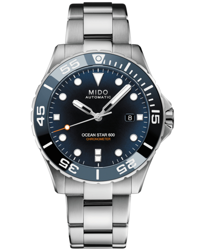 Shop Mido Men's Swiss Automatic Ocean Star 600 Chronometer Stainless Steel Bracelet Watch 44mm In Blue